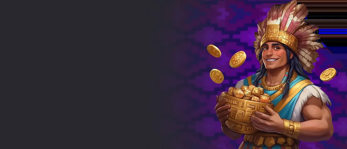Arte oficial de Incaspin Casino con motivos del oro inca y el programa de fidelidad